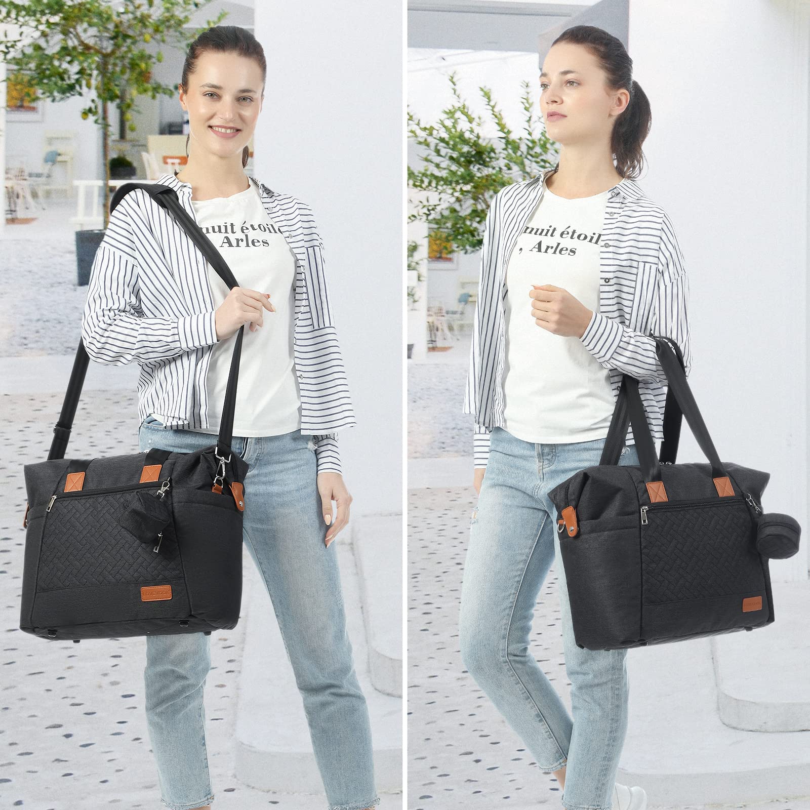 LOVEVOOK diaper bag tote luggage sleeve for easy travel with luggage handles.