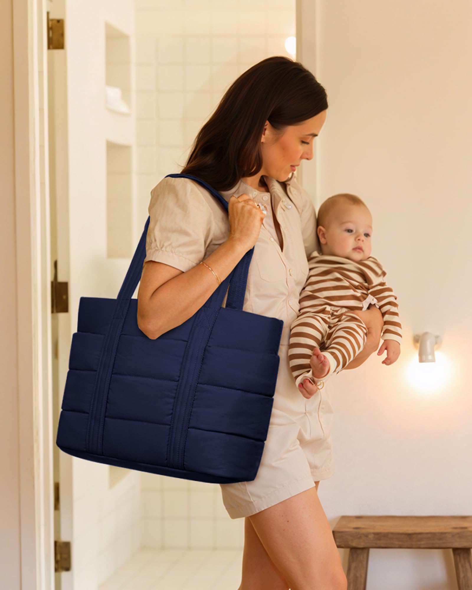 LOVEVOOK Diaper Bag Tote stroller hook frees your hands.