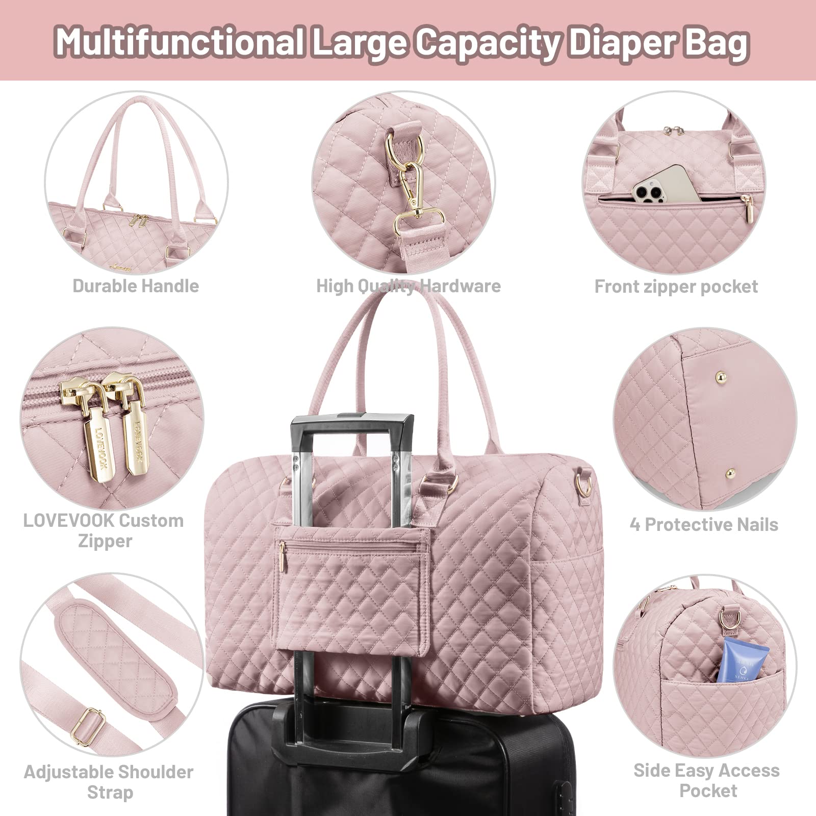 LOVEVOOK diaper bag tote wide-open main compartment for easy access.