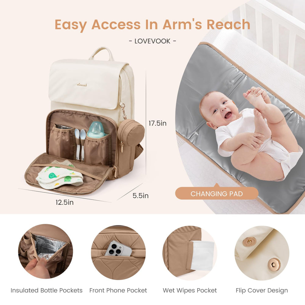 LOVEVOOK diaper bag waterproof fabric emphasizes easy cleanup after spills and splashes.