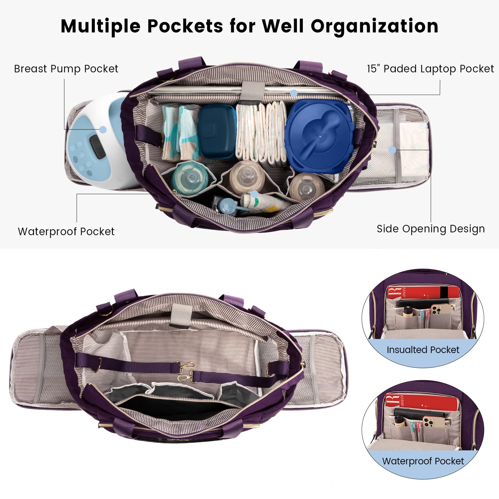 LOVEVOOK diaper tote with multi-pocket design keeping baby items neatly organized.