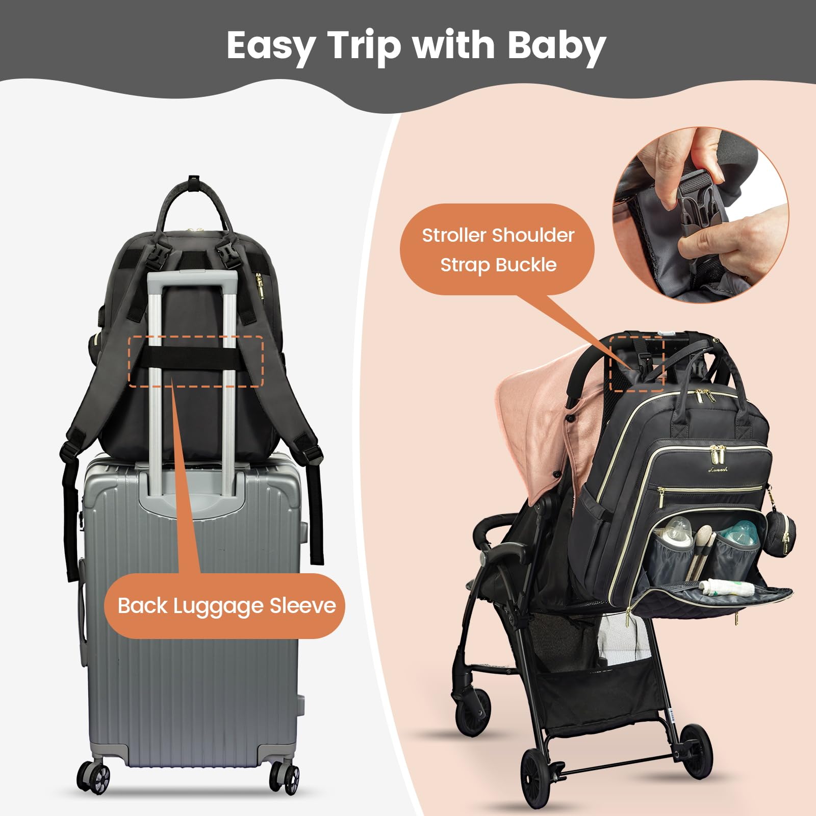 LOVEVOOK diaper bag insulated bottle pockets for on-the-go feeding