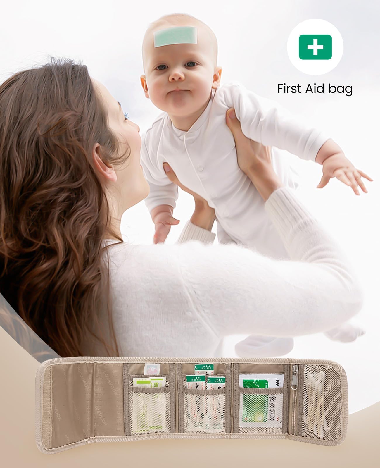 LOVEVOOK large diaper tote khaki fold-out access for easy reach during diaper changes.