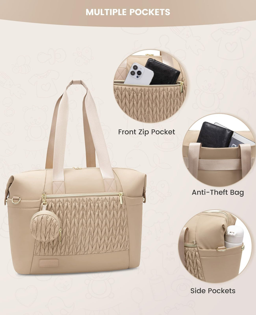 LOVEVOOK large diaper tote khaki luggage sleeve simplifies travel with airport or car rides.