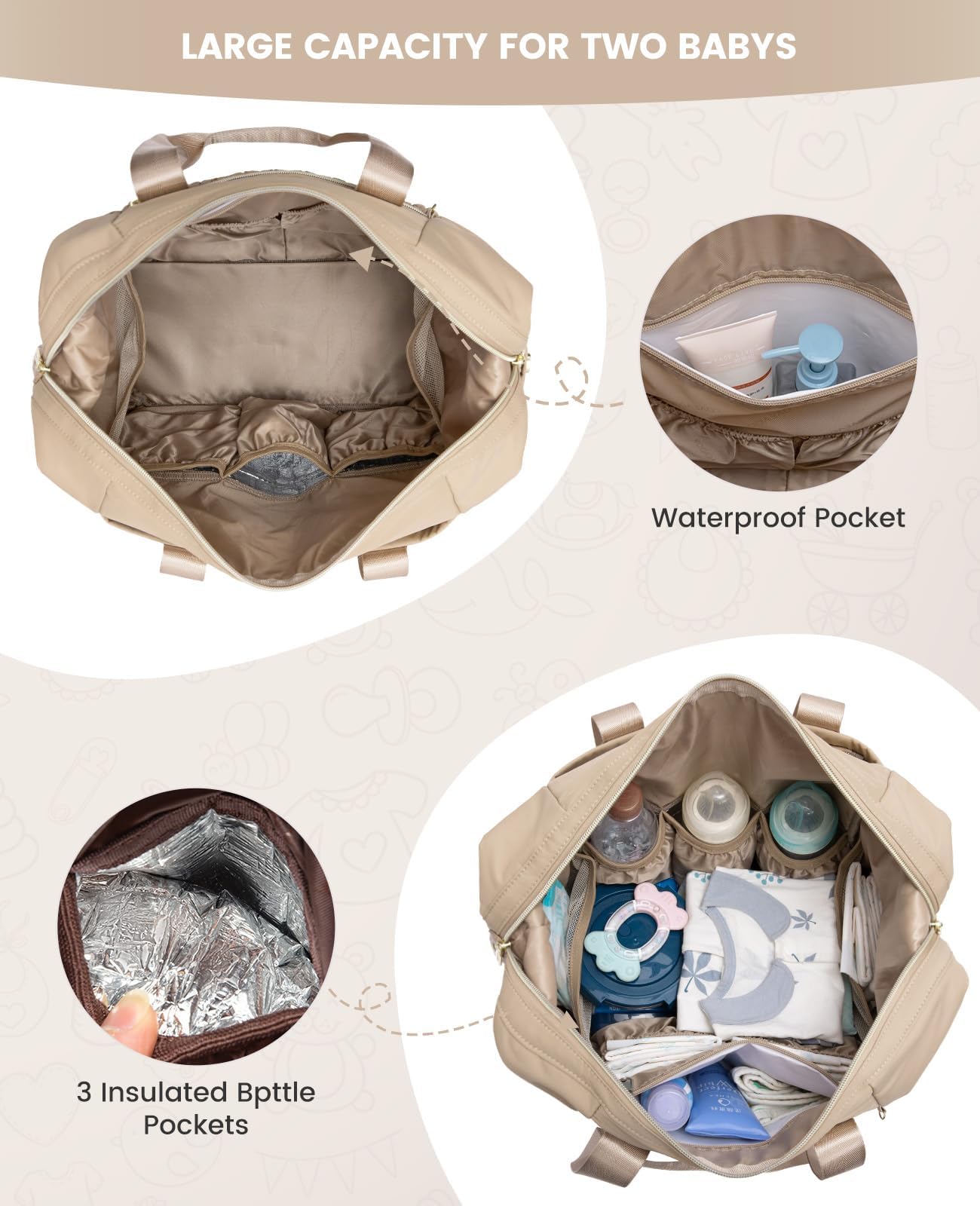 LOVEVOOK large diaper tote khaki pacifier box keeps small pieces hygienic and accessible.