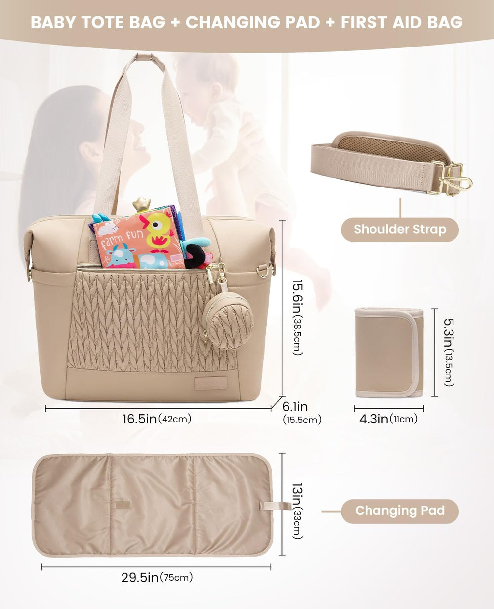 LOVEVOOK large diaper tote khaki waterproof pocket protects wipes or spare clothes from moisture.