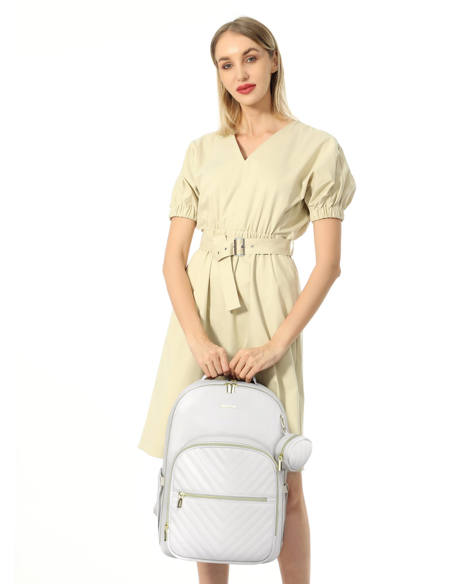 LOVEVOOK leather diaper bag backpack shoulder-strap-detail emphasizes comfortable, breathable straps.