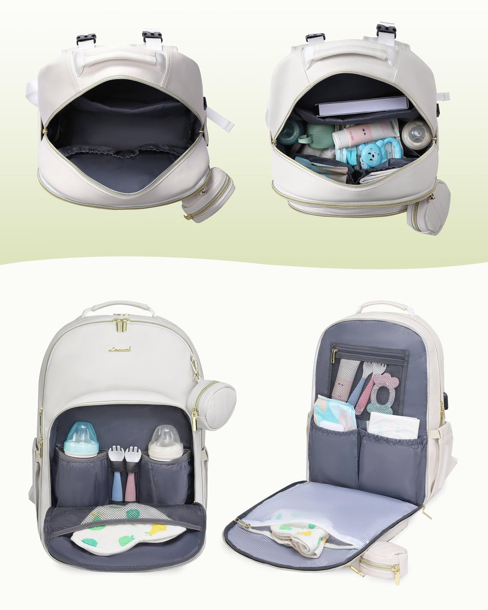 LOVEVOOK leather diaper bag backpack waterproof-pocket shows protected storage for wet clothes.