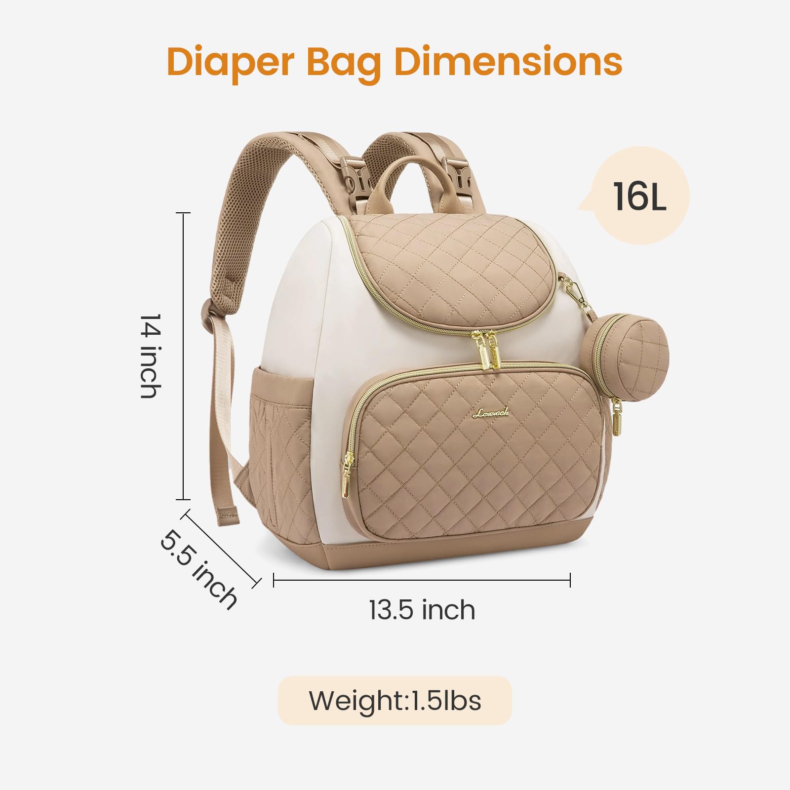 LOVEVOOK mini diaper bag backpack waterproof fabric withstands rain and spills