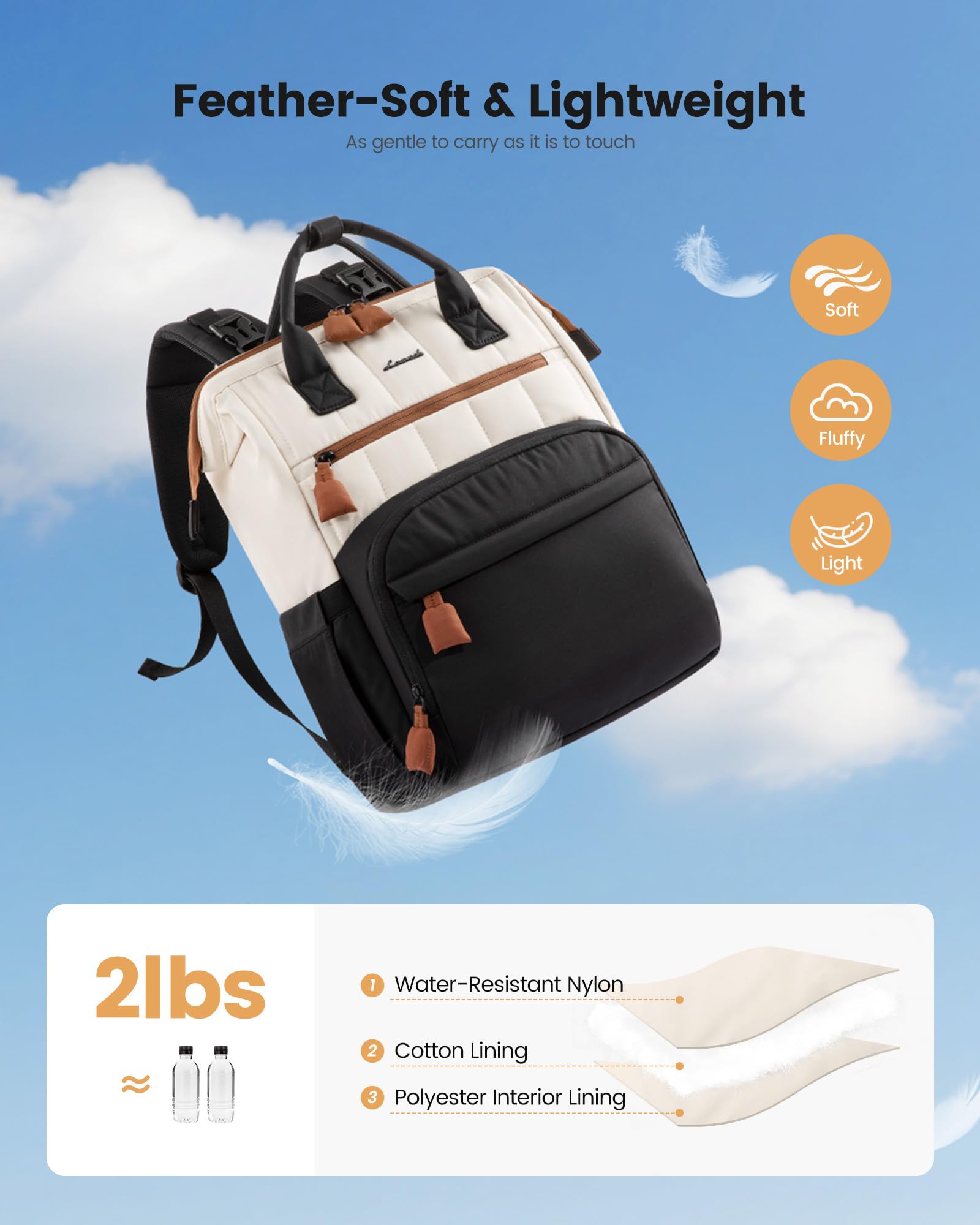 LOVEVOOK Puffer Backpack back panel shows breathable support for all-day wear.