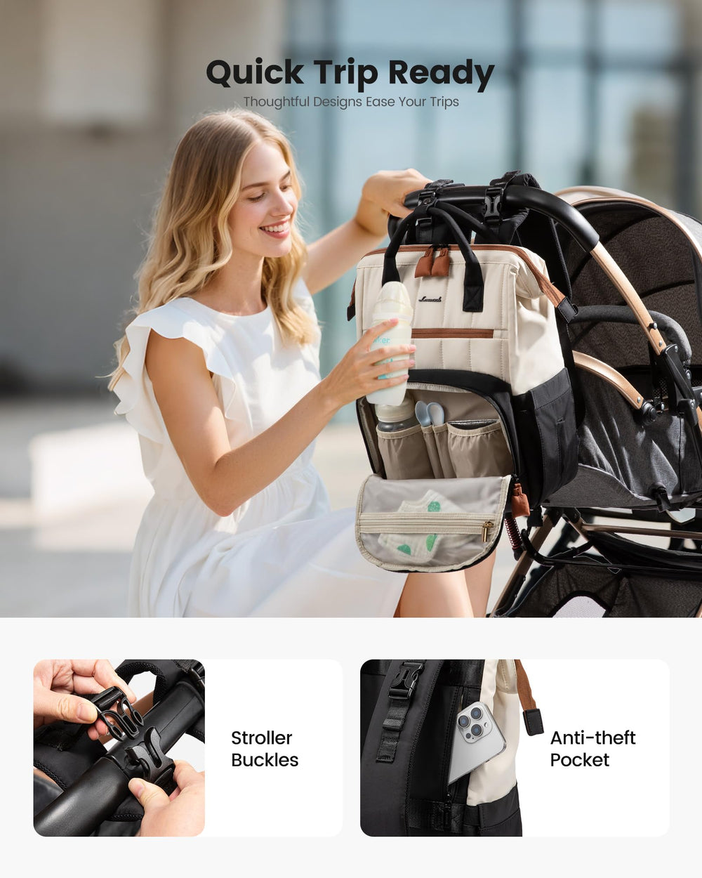 LOVEVOOK Puffer Backpack stroller buckles enable hands-free outings with the stroller.
