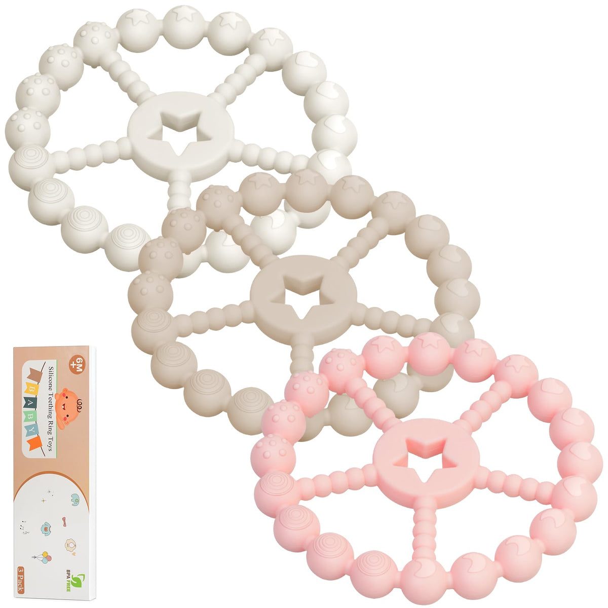 Loviomad baby teether ring with heart texture for gentle gum massage