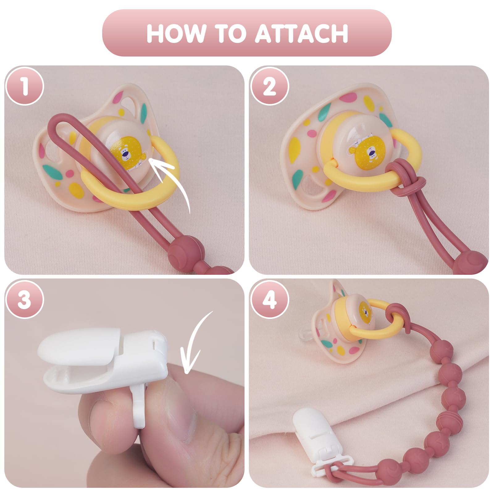 Loviomad pacifier clip easy to clean with non-porous silicone.