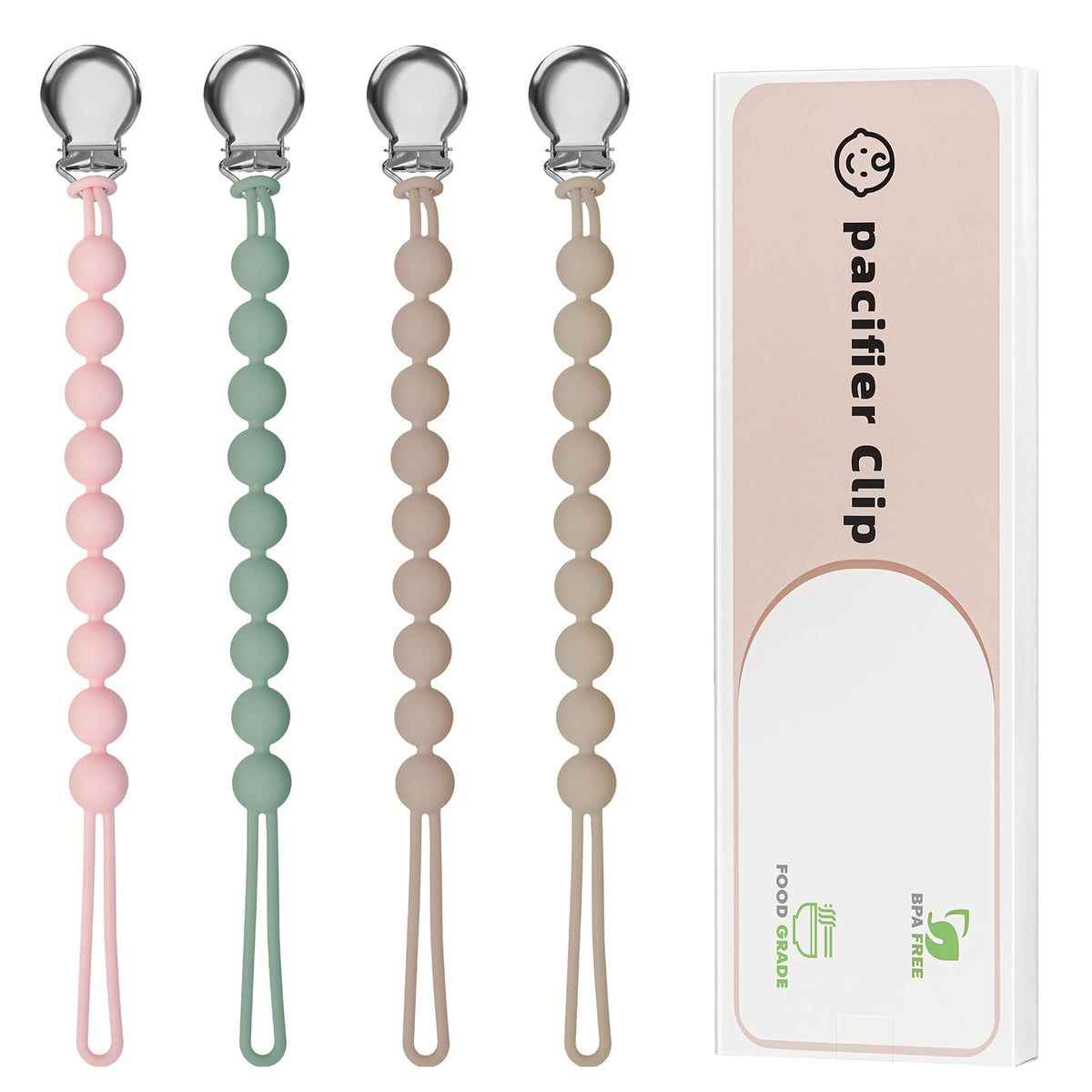 Loviomad pacifier clip round packaging illustrates gift-ready presentation for baby showers.
