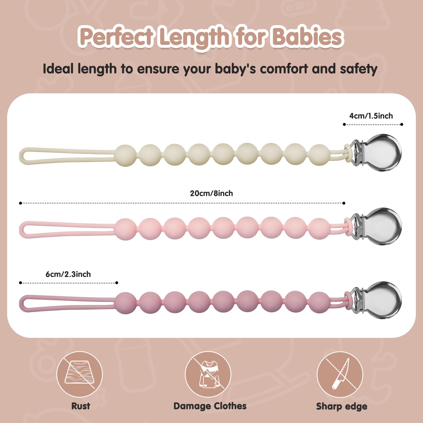 Loviomad pacifier clip safe-material image highlights BPA-free silicone for gentle everyday use