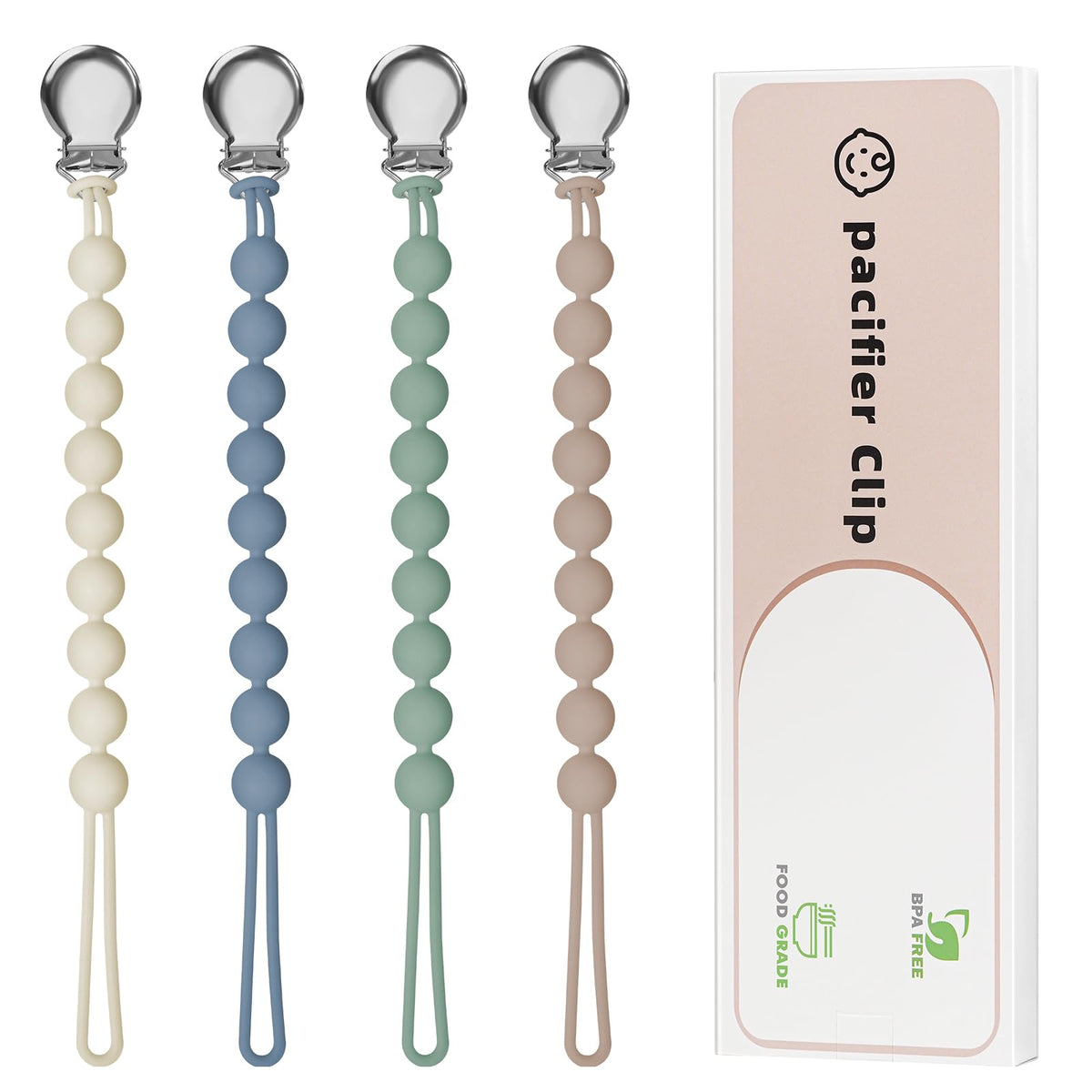 Loviomad pacifier clip silicone closeup shows 8.7 inch length for easy reach