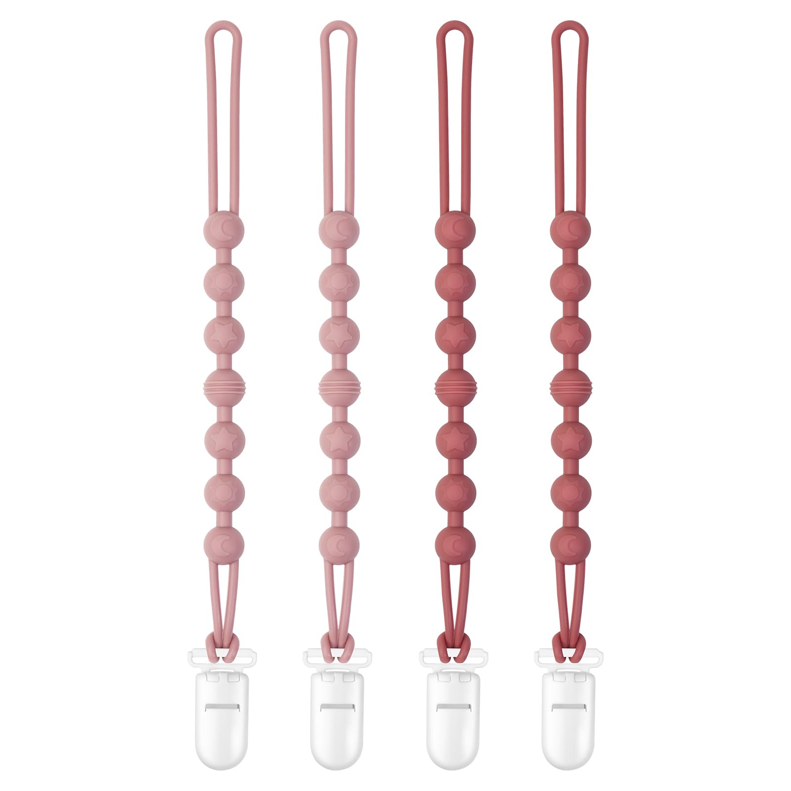Loviomad pacifier clip close-up shows soft silicone beads and secure one-piece design.