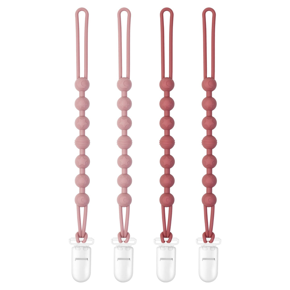 Loviomad pacifier clip close-up shows soft silicone beads and secure one-piece design.
