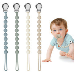 Loviomad pacifier clip close-up in soft silicone keeps pacifier secure on the go