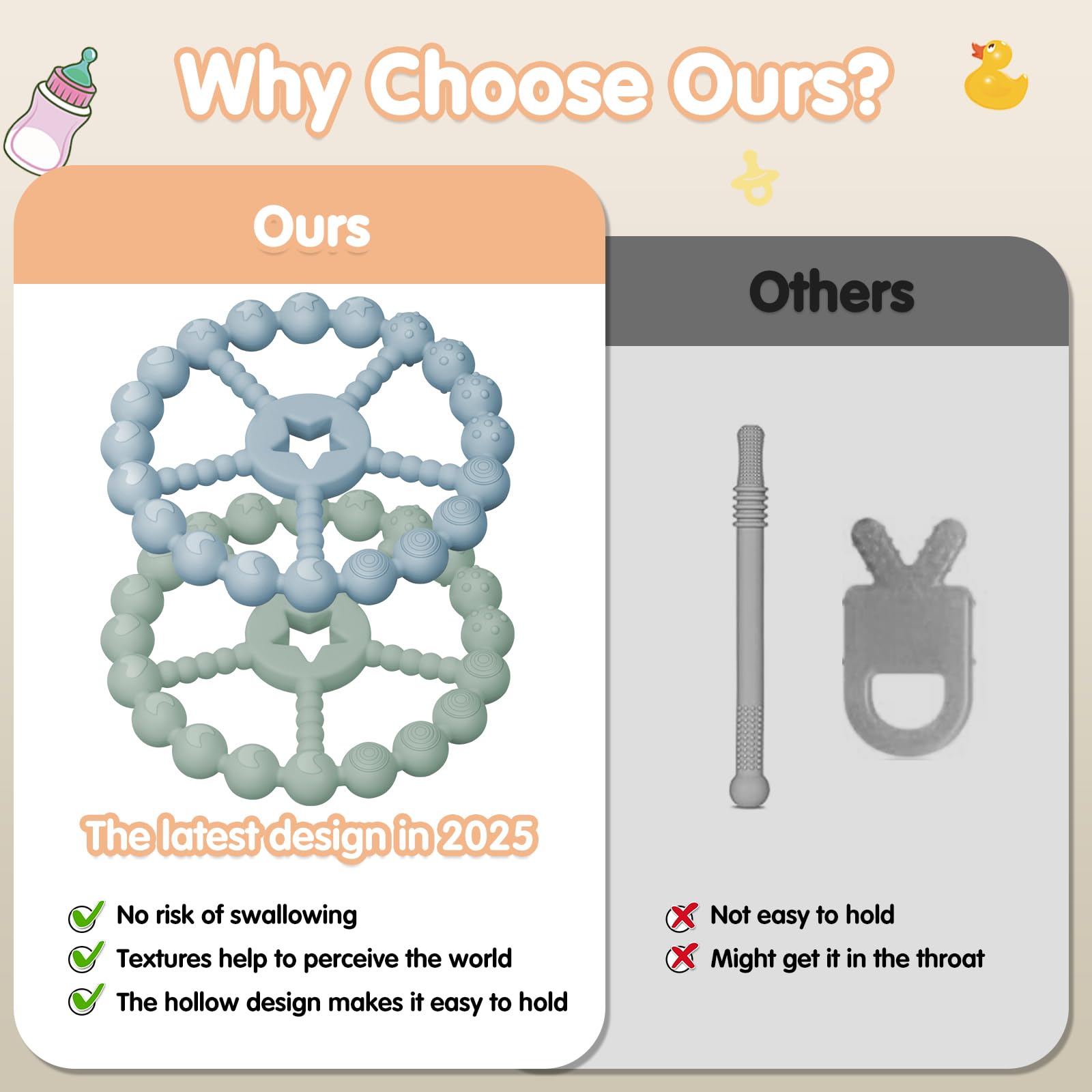 Loviomad 3-pack teether design suitable for gifting and unisex use