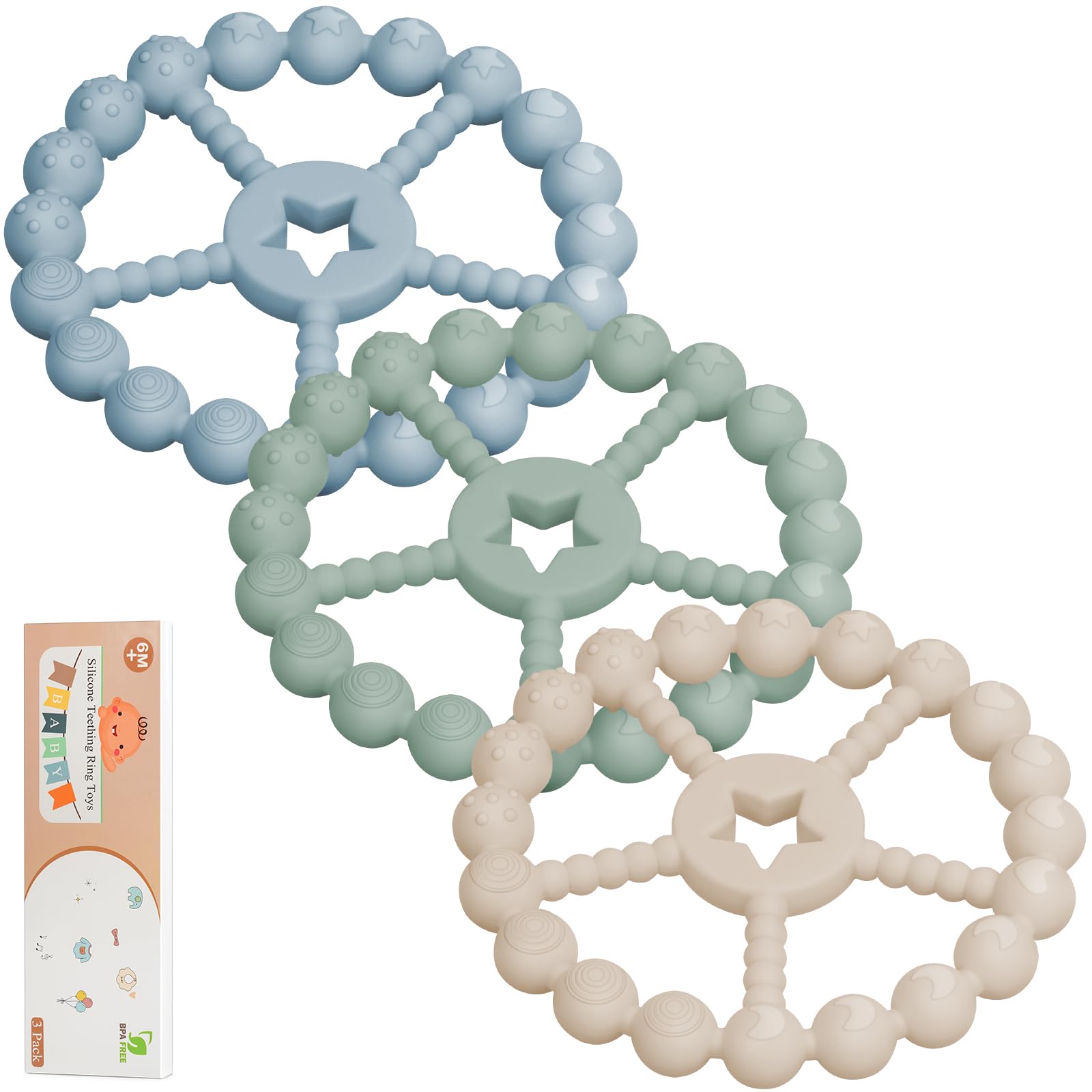 Loviomad silicone ring teether textures show sensory exploration benefits for gums