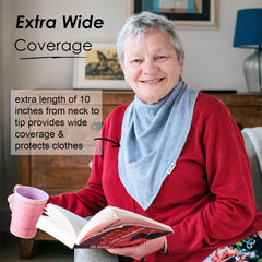 Lovjoy bandana bib with absorbent cotton front keeps clothing dry during meals.