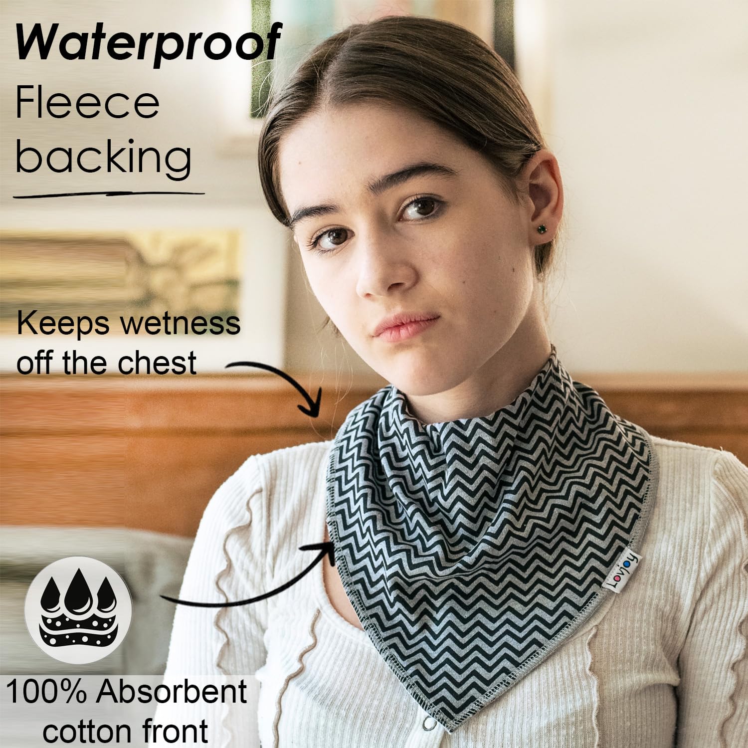Lovjoy large bandana bib adjustable snaps demonstrate neck size versatility for growing users