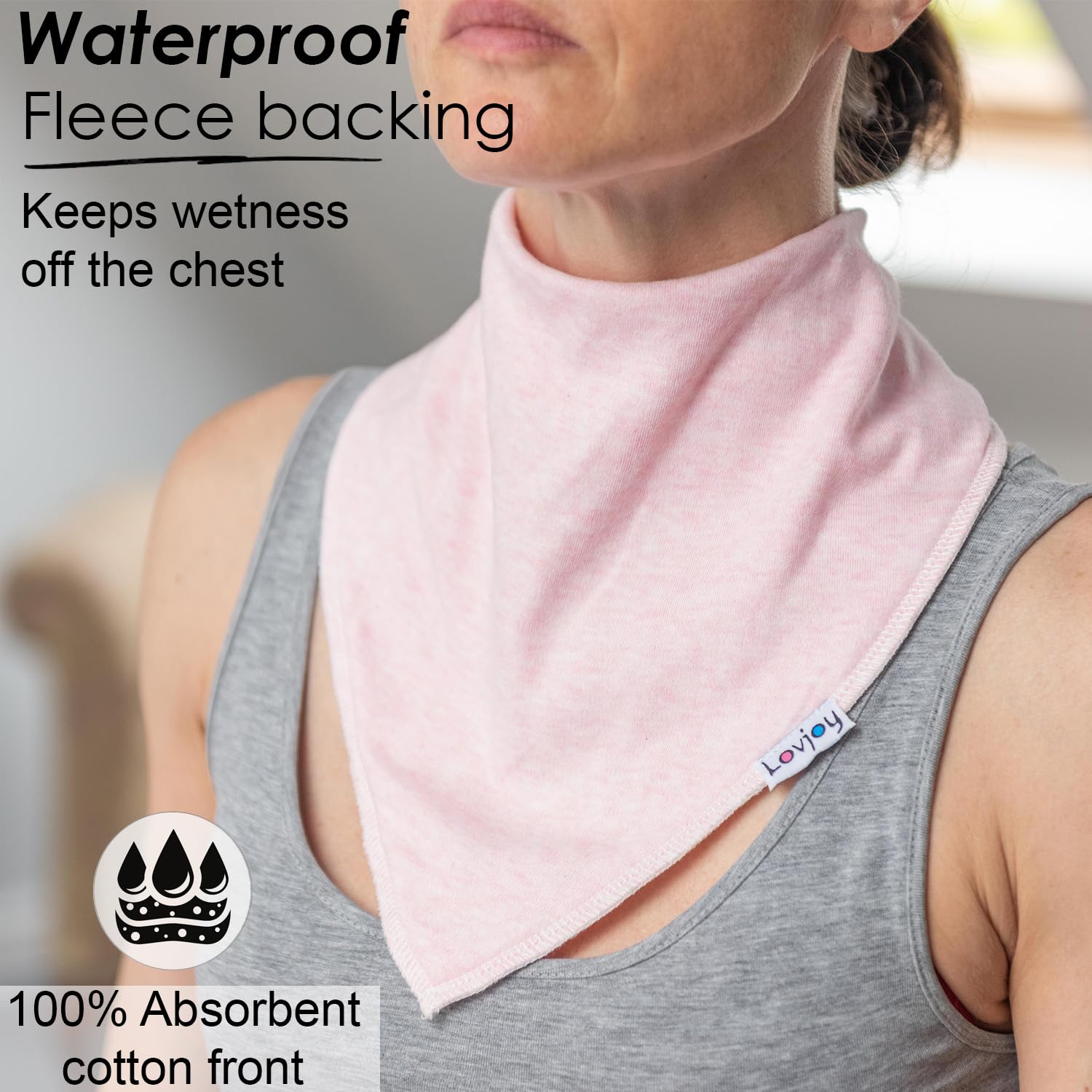 Lovjoy bandana bib microfleece back detail shows moisture protection.