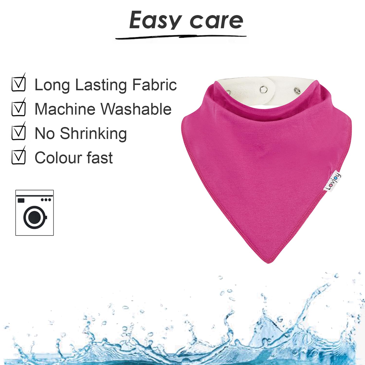 Lovjoy bandana bib waterproof backing keeps clothes dry.