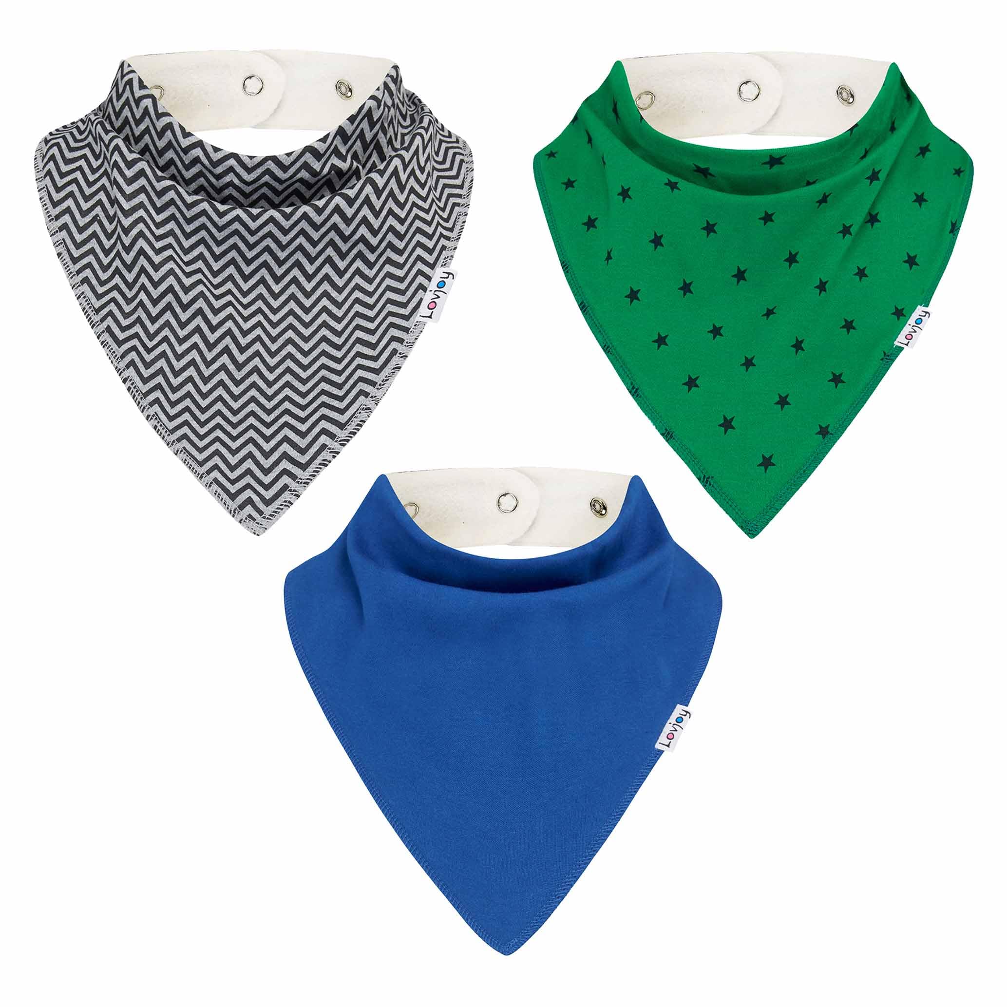 Lovjoy large bandana bib front view highlights absorbent front fabric and modern style for daily use