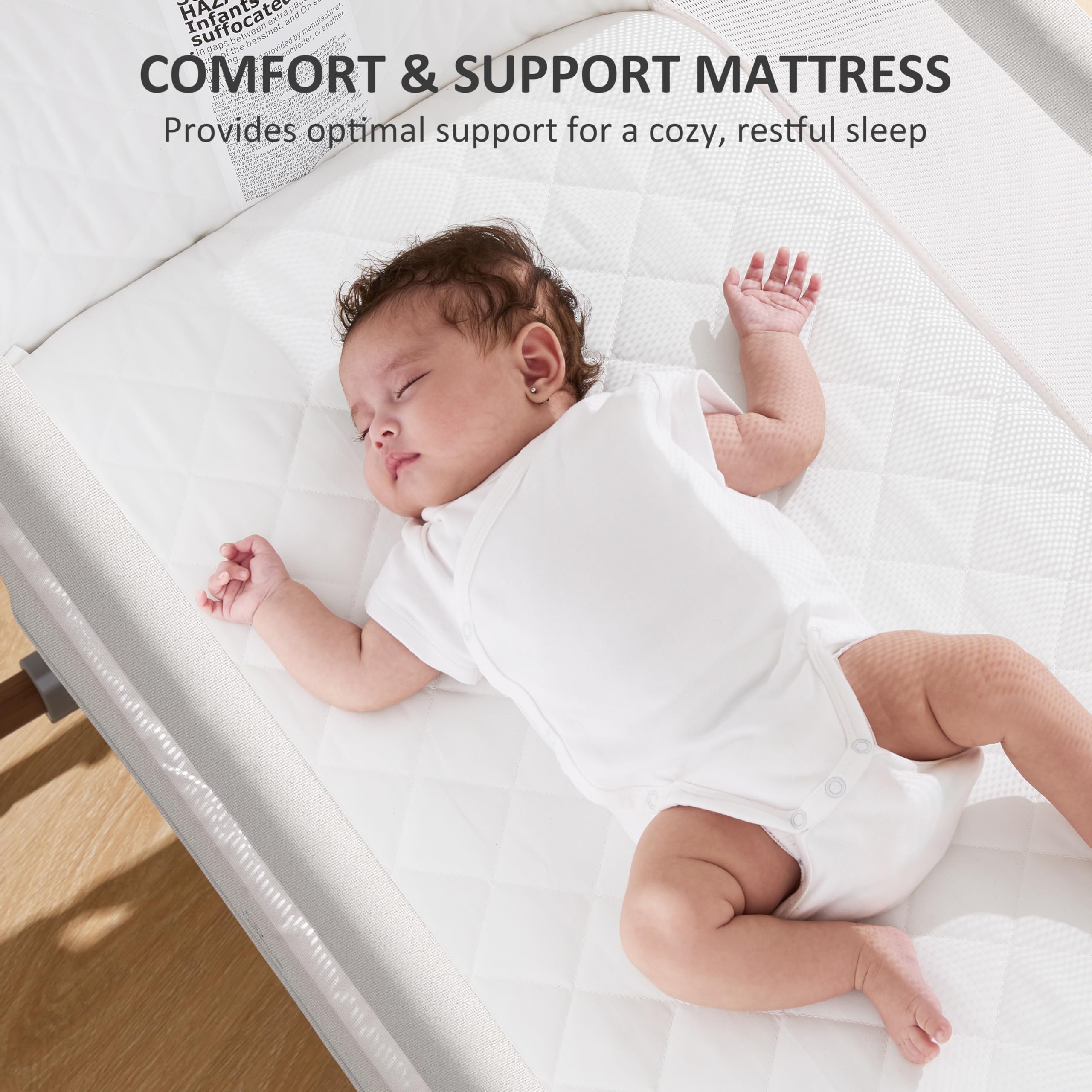 LovliTod Baby 3-in-1 Bassinet memory foam mattress provides gentle support.