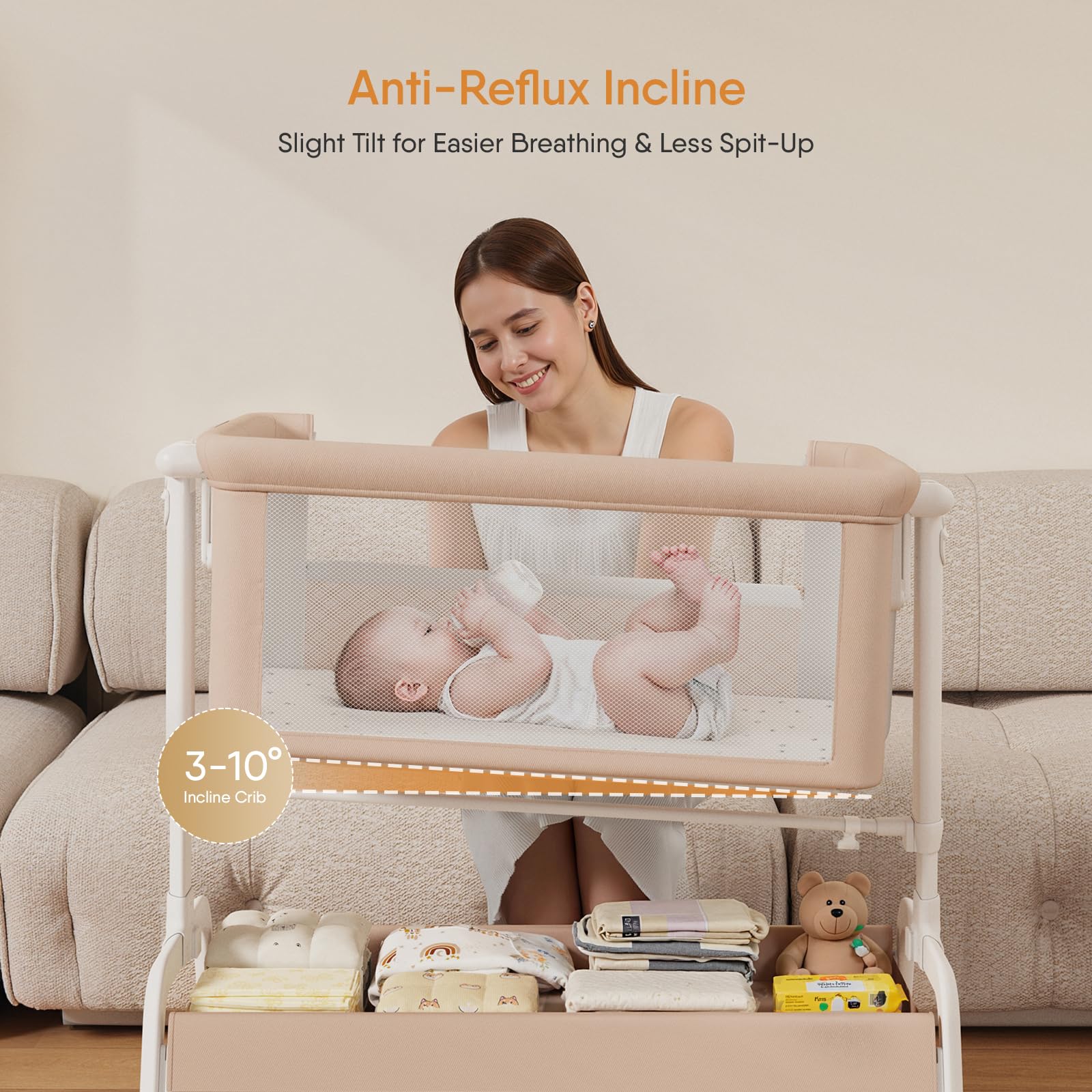 LovliTod Baby under-bassinet storage with wheels offers easy room-to-room versatility.