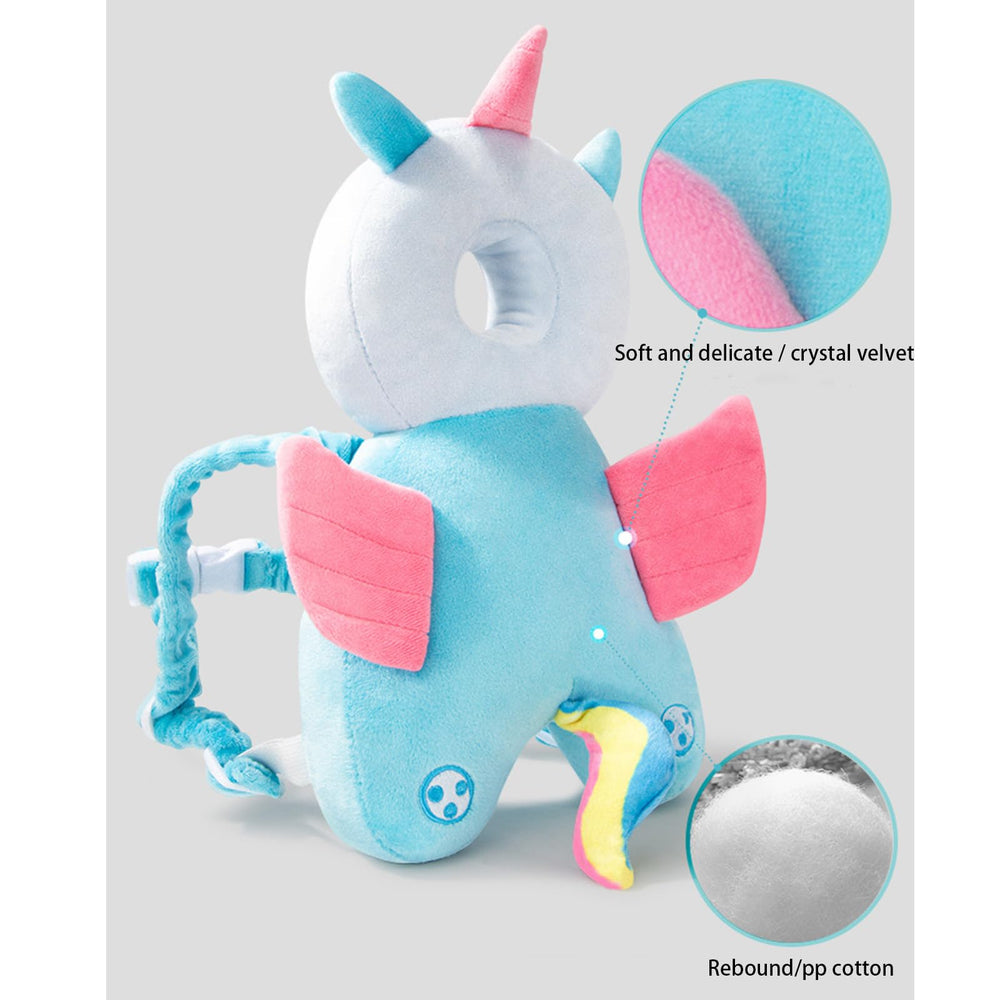 LOVOERNO elephant head protector on baby demonstrates lightweight wear for easy use