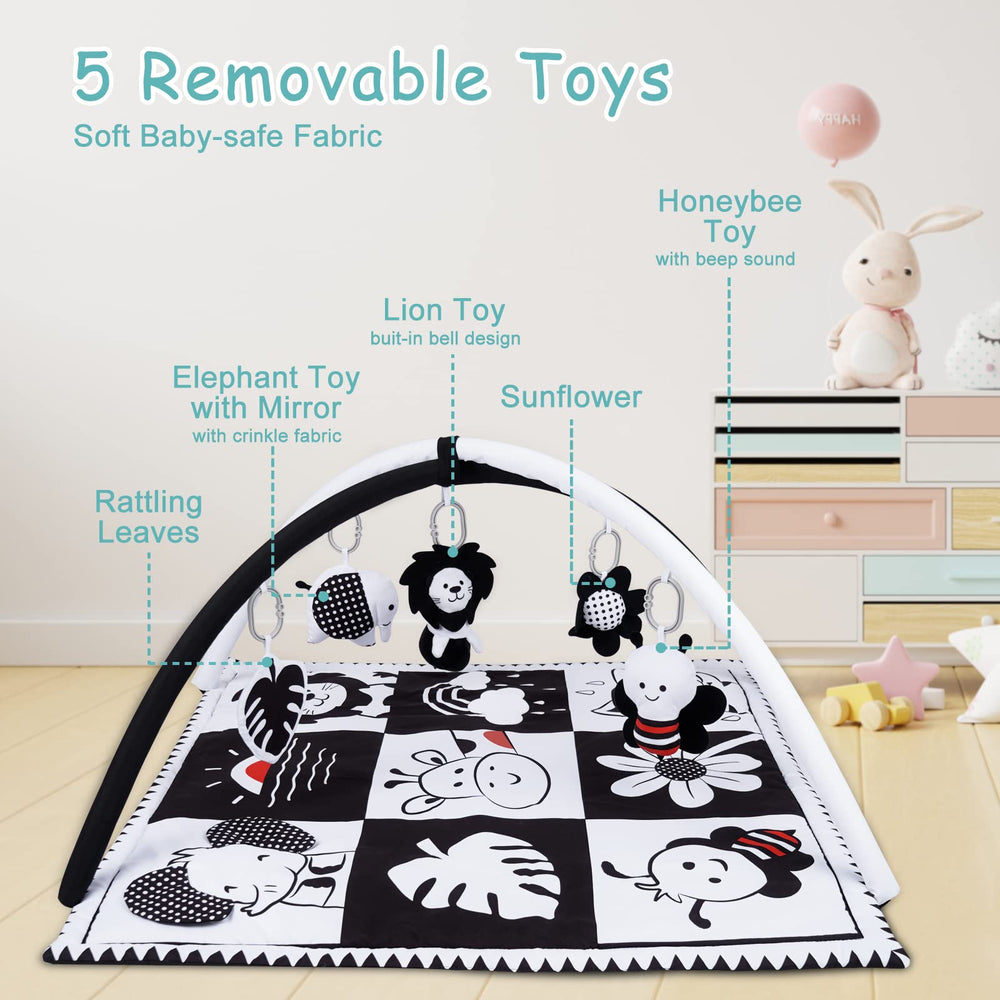 Lovvie & Joy gym includes bell toy for auditory awareness.