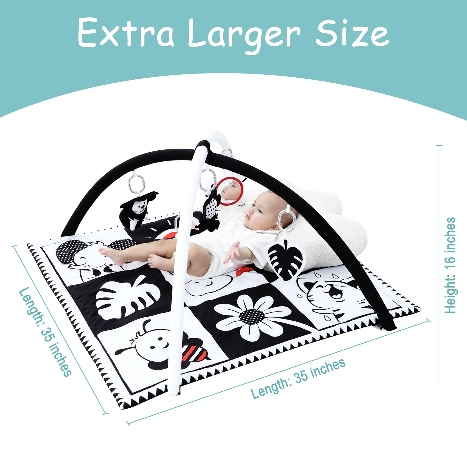 Lovvie & Joy 35.5x35.5 inch mat provides ample tummy time space.