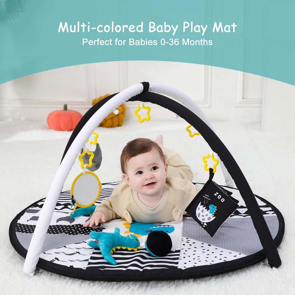 High-contrast color panels on Lovvie & Joy play gym to support visual focus.