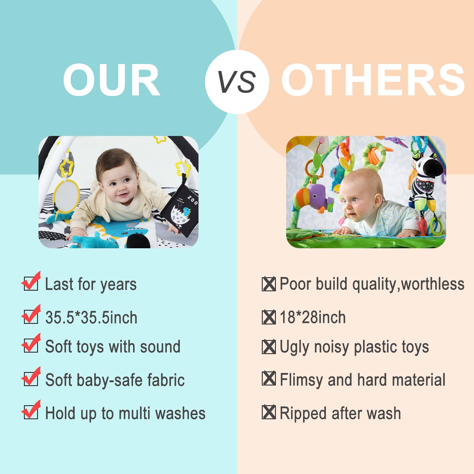 Machine-washable cushion on Lovvie & Joy baby gym for easy care.
