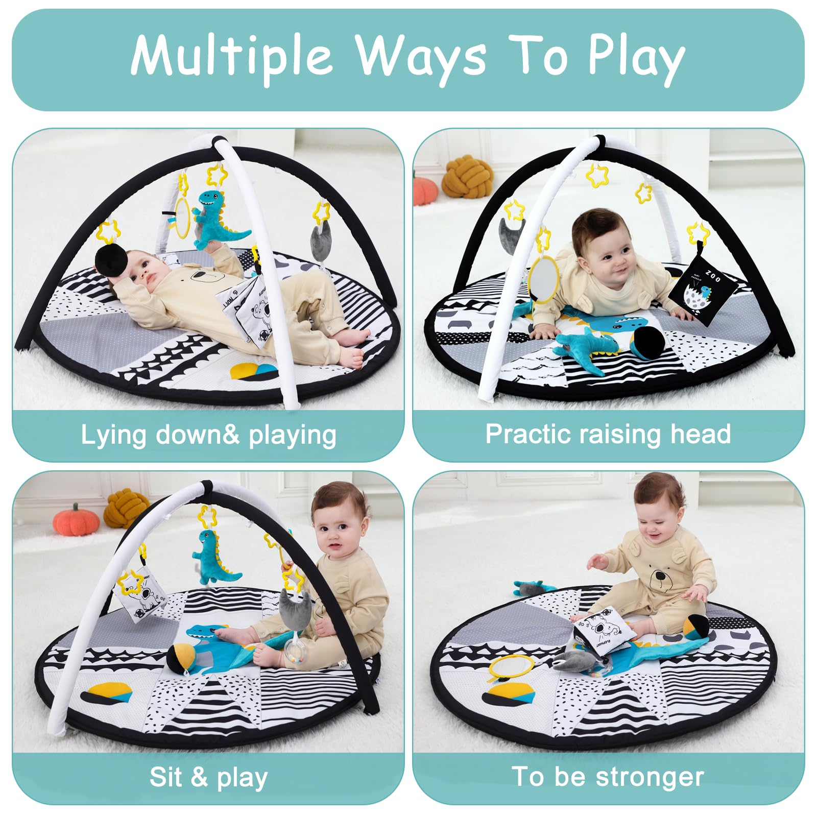 Removable toys for Lovvie & Joy gym attach to stroller or car seat.