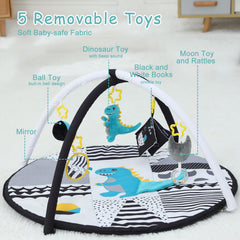 Five textured toys with varied sounds on Lovvie & Joy sensory gym.