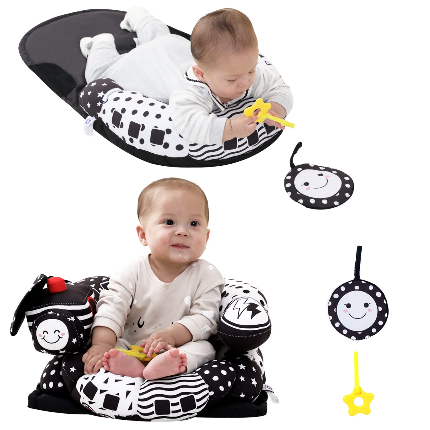 Lovvie & Joy detachable pillow playmat promotes sensory exploration with safe teether and crinkle sounds