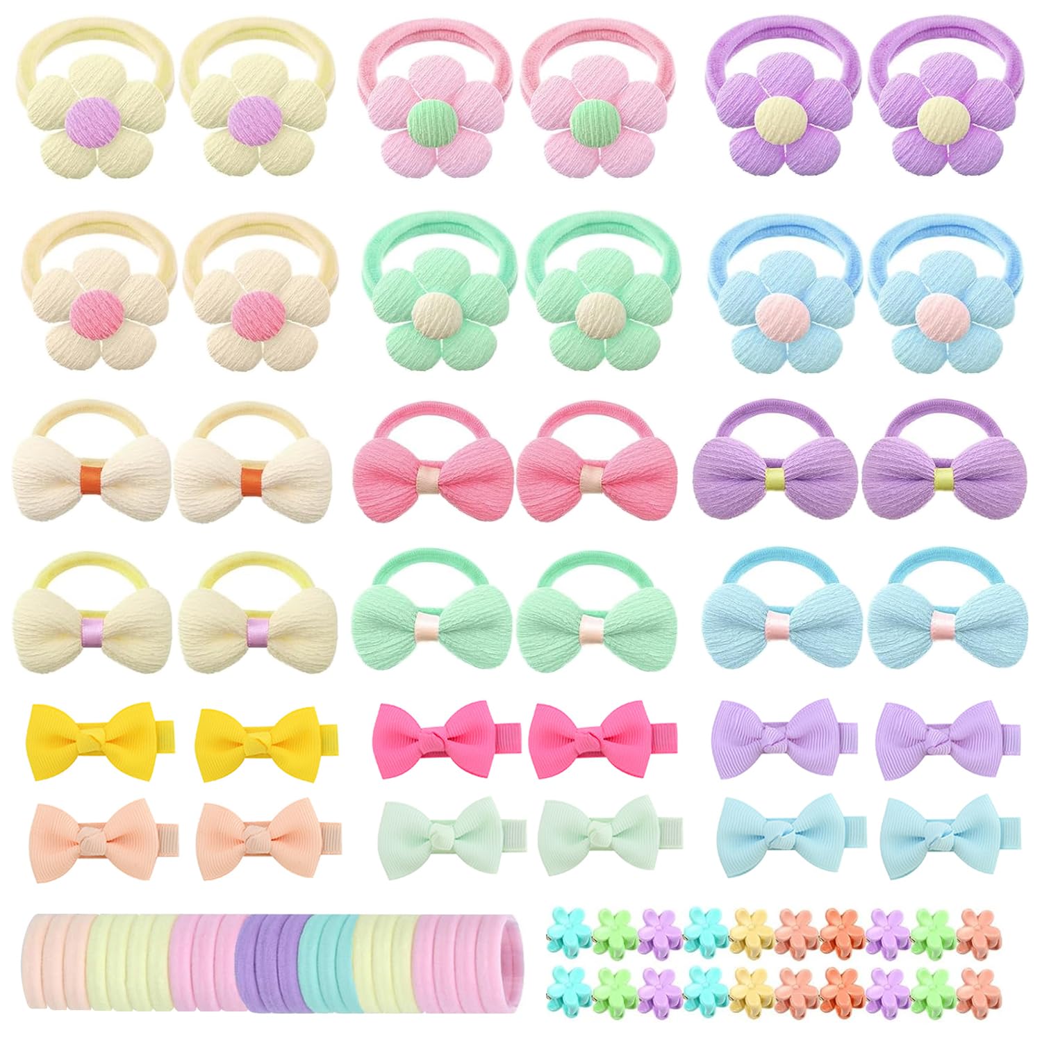 Lovyan flower hair ties close-up with soft colors for daily ponytails