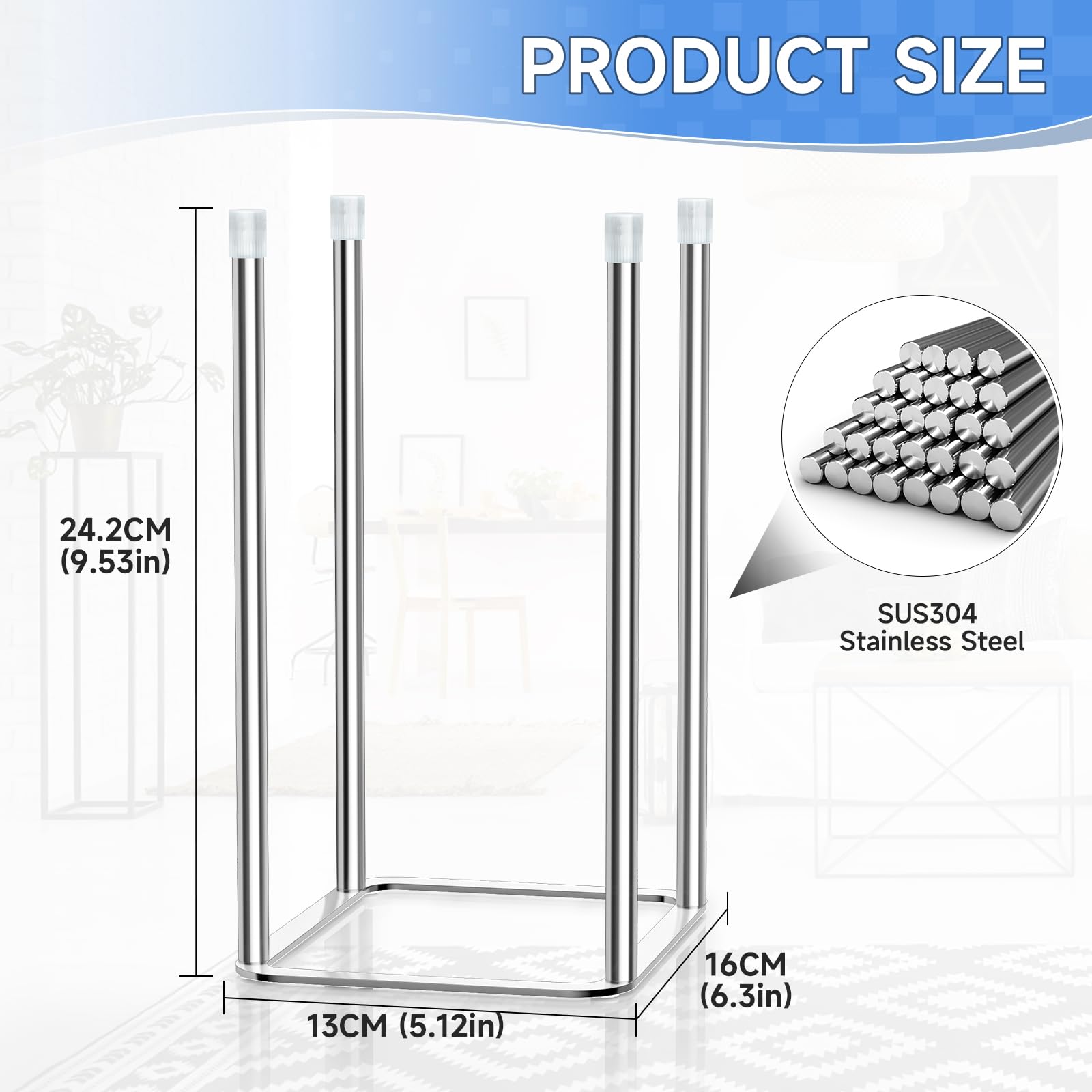 LOXSUN stainless steel bottle dryer close-up highlights durable rustproof material.