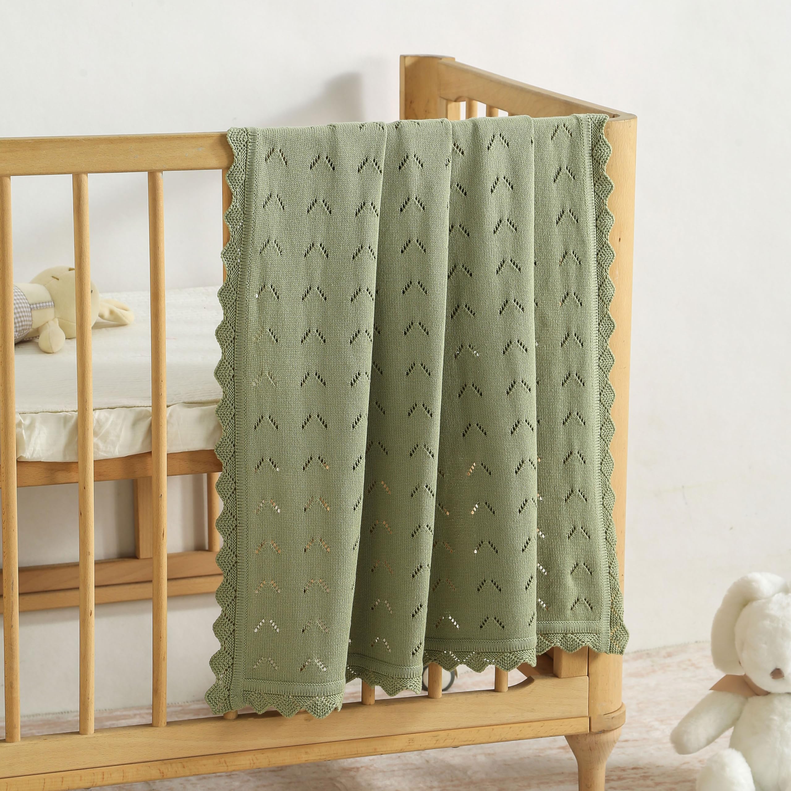 Loyfoky baby blanket sage green demonstrates nursery-friendly color pairing.