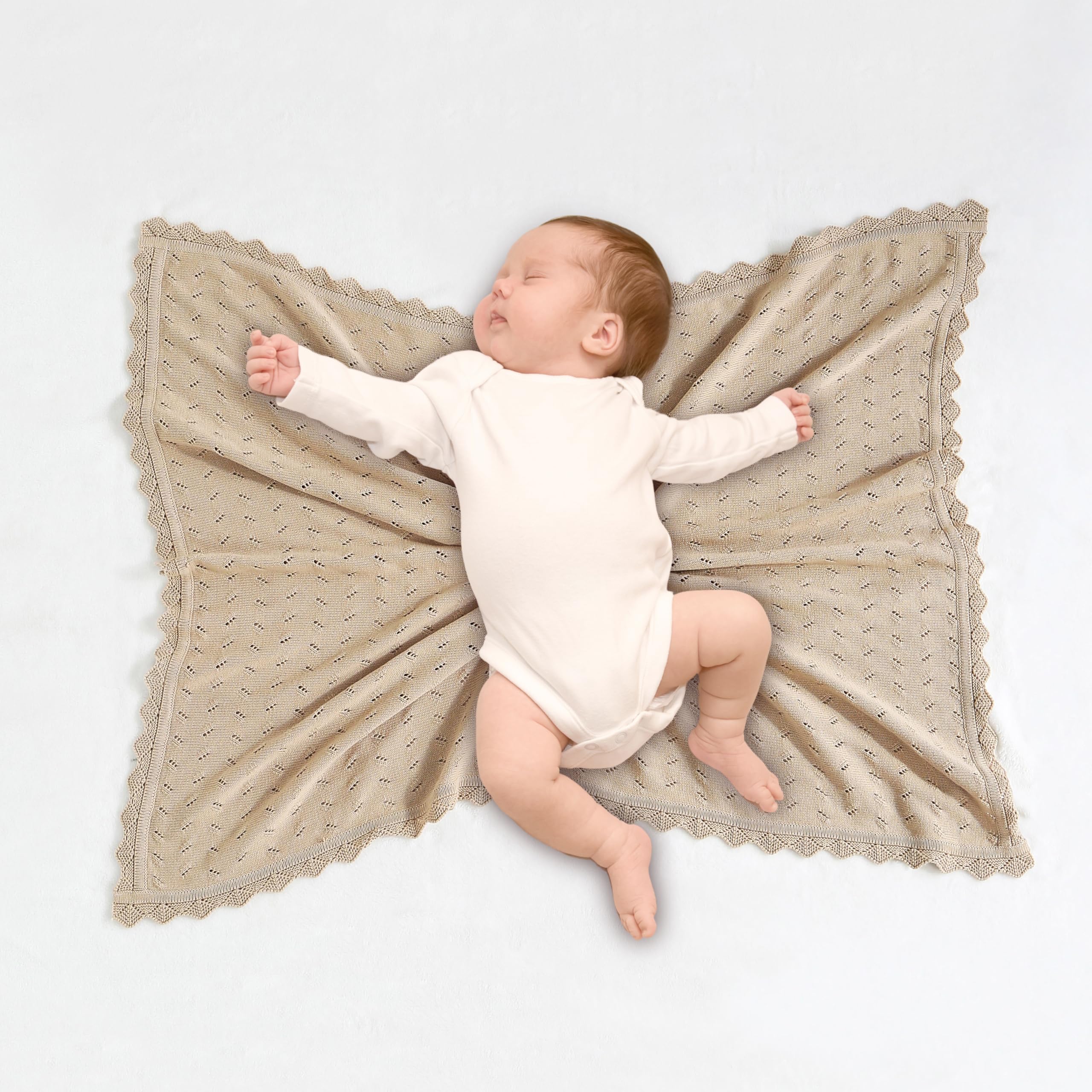 Loyfoky baby blanket in neutral khaki fits any nursery theme