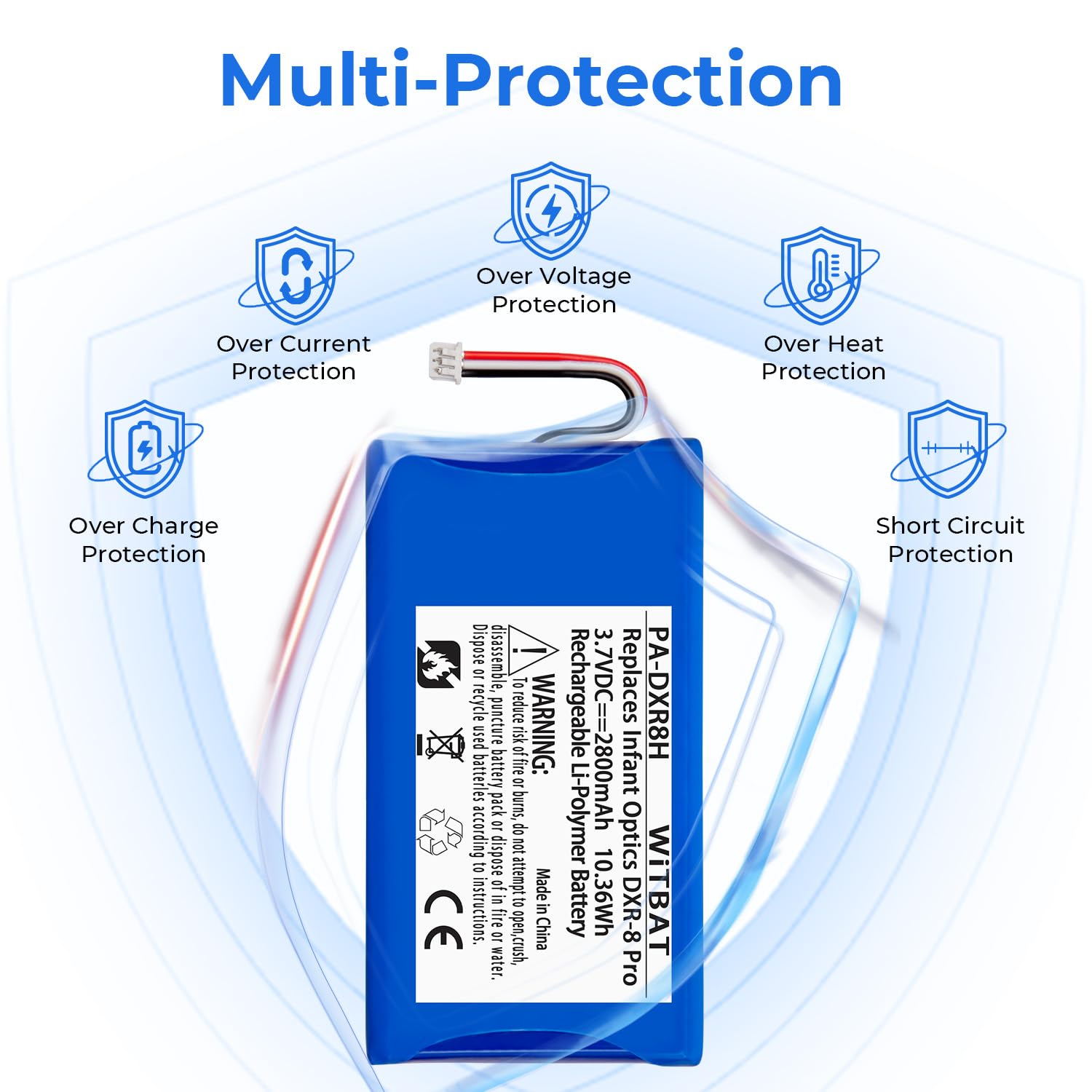 LP DXR-8 Pro battery charging chip detail indicates built-in safety features.