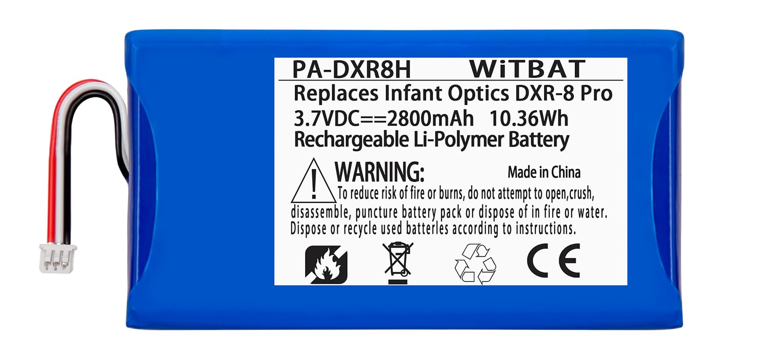 LP DXR-8 Pro battery packaging highlights compatibility and extended runtime for the monitor.