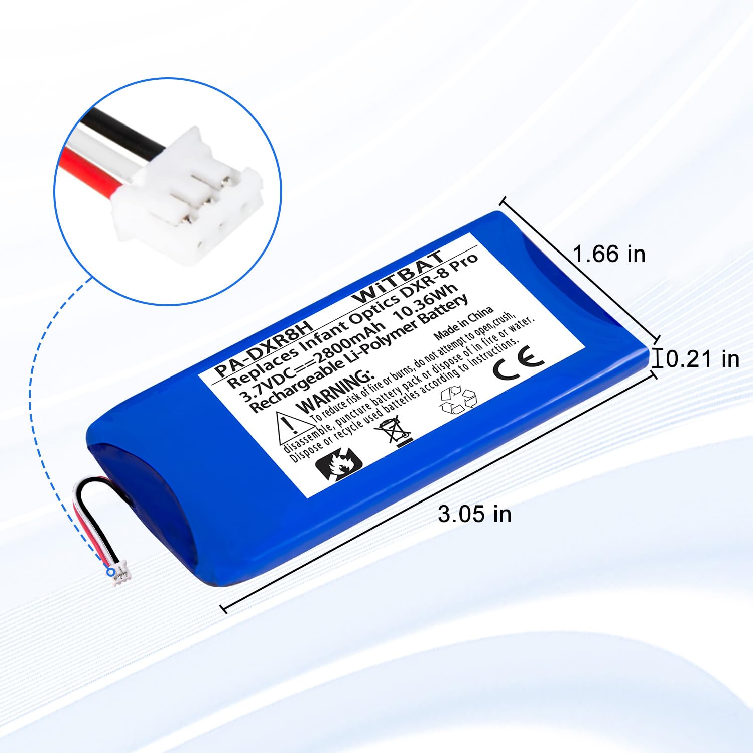 LP replacement battery shot with monitor cradle illustrates easy swap option.