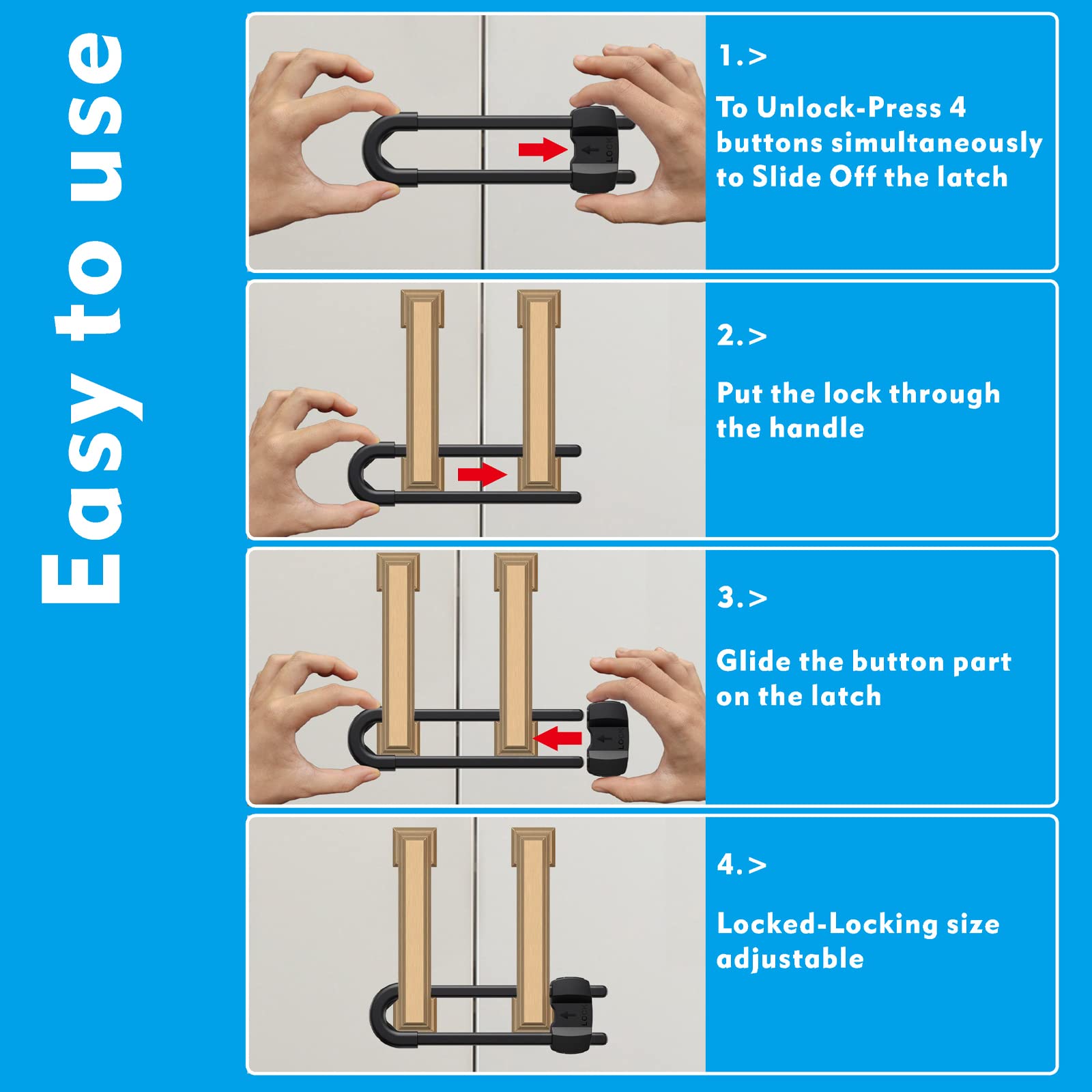 LRANFOW push-button release allows adult access while resisting toddlers' attempts.