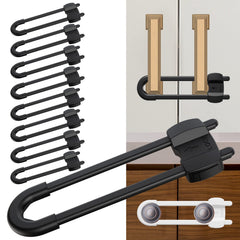 LRANFOW U-shaped cabinet lock clip secures doors without drilling for quick child safety.