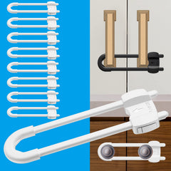 LRANFOW U-shaped cabinet lock on door for quick no-drill safety.